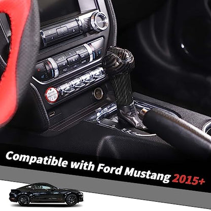 Jimen Compatible with Ford Mustang 2015-2023, 3PCS Gear Shift Knob Overlay Cover Interior Trim Kits (Carbon Fiber)