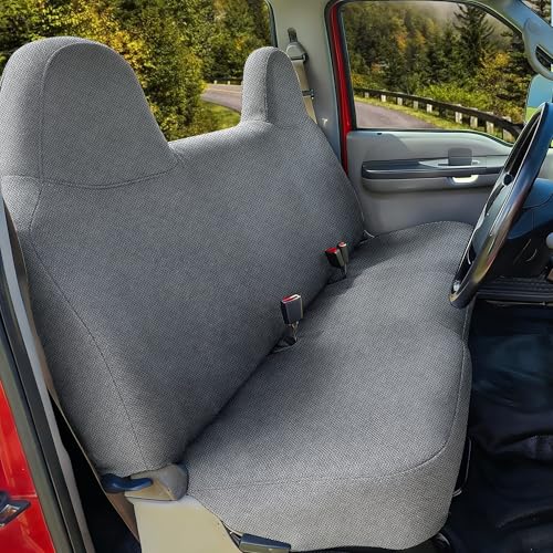Knitted Composite Fabric Front Solid Bench Seat Cover for Ford F250 F350 F450 1999 2000 2001 2002 2003 2004 2005 2006 2007, Breathable and Elastic with Reinforced Stitching - Gray - color: Gray, size: Heavyweight Knit Fabric