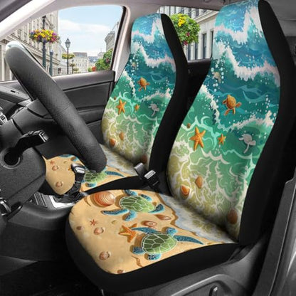 GENANY Hawaiian Car Seat Covers Set of 2, Turtle Breathable Front Seat Covers for Truck Sedan SUV, Beach Themed Car Accessories, Turtle Gift for Women Men - color: Hawaiian Themed