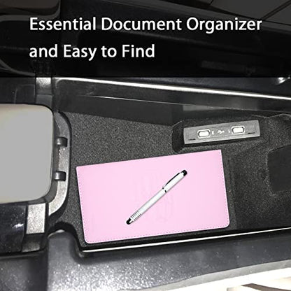 Car Insurance and Registration Holder, 9.5 x 5 Inch PU Leather Vehicle Glove Box Organizer Wallet Case for Insurance Card, Driver License, Paperwork - Pink - color: Pink