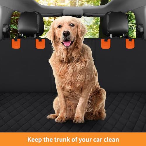 GXT Dog Back Seat Cover Protector for Cars SUV and Trucks with Mesh Window, Scratchproof Nonslip and Waterproof Material - color: Black/Orange, style: Seat Cover Only
