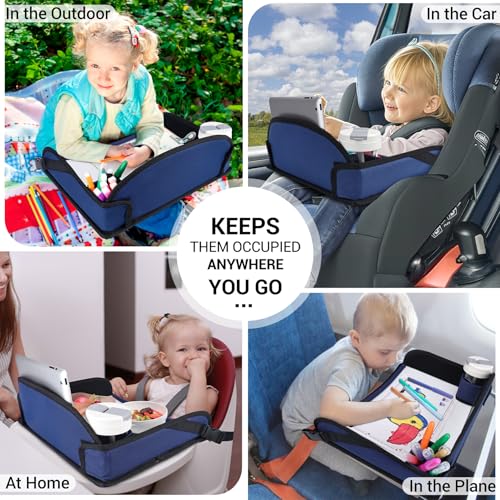 COOLBEBE Kids Travel Tray for Toddler Car Seat, Travel Tray for Airplane, Toddler Car Seat Lap Tray, Carseat Table Tray for Kids Travel Activities (Navy Blue) - color: Navy Blue