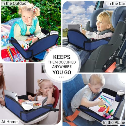 COOLBEBE Kids Travel Tray for Toddler Car Seat, Travel Tray for Airplane, Toddler Car Seat Lap Tray, Carseat Table Tray for Kids Travel Activities (Navy Blue) - color: Navy Blue