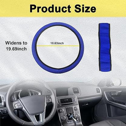 Kewucn Car Elastic Stretch Steering Wheel Cover, Soft Microfiber Breathable Ice Silk, Universal 15 Inch Anti-Slip Auto Steering Wheel Protector, Fit Car, SUV, Van, Sedan, Truck (Blue) - size: Blue