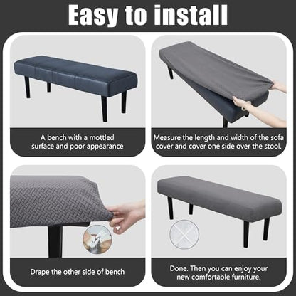 Stretch Bench Seat Cover, Reusable Slipcover for Dining Room & Bedroom, Removable Washable Rectangular Bench Covers, Elastic Fit for Home Furniture (Twill Grey) - color: Twill Grey