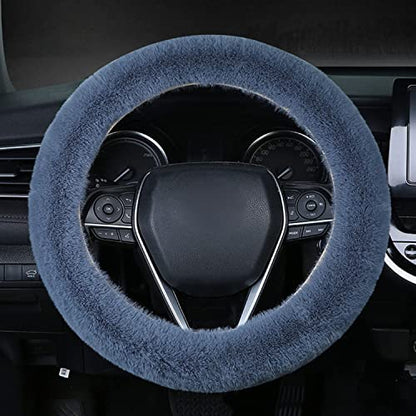 6pcs in 1 Set Soft Fluffy Car Steering Wheel Cover Faux Wool Auto Center Armrest Cove & Gear Shift Cover & Handbrake Cover & 2pcs Seat Belt Shoulder Pads Warm Winter Universal Fit for 15 Inch