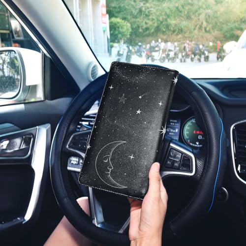 linqin Car Registration and Insurance Card Holder, Sun Moon Galaxy Leather Glove Box Organizer Card Document Wallet - color: Sun and Moon