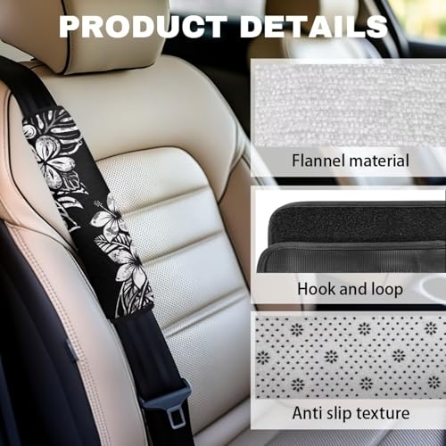 2 Pack Polynesian Hibiscus Car Seat Belt Covers Ultra Cozy Plush Shoulder Strap Pad, Non-Slip Seatbelt Cushion Protector for Neck, Universal Fit for Car Truck SUV, Hawaiian Car Accessories