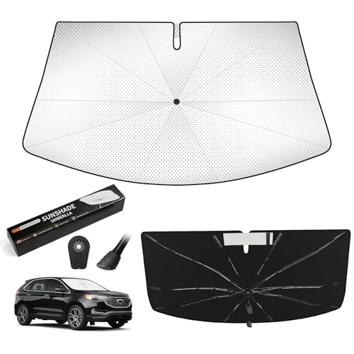 Windshield Sun Shade Umbrella for Ford Edge 2015-2025, Foldable Car Window Sunshade with 360° Bendable Handle & Rearview Mirror Cutout, Upgraded HUPF 50+ Ice Crystal Coating - size: For Ford Edge 2015-2025