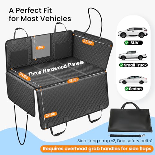 REEVAA 2.0 Hard Bottom Back Seat Extender for Heavy-Duty Dogs, Dog Car Seat Cover with Cushion Sponge, Waterproof Dog Hammock with Mesh Window for Car, Universal Fits for SUV/Small Truck, L, Black - size: L - SUVS,Mudium Trucks