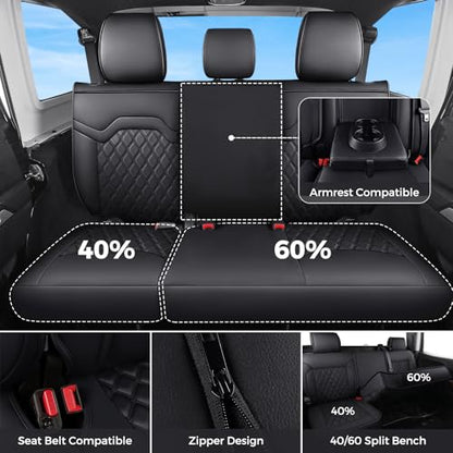 Huidasource Fit for Chevy Silverado Seat Covers, GMC Sierra Seat Covers, Seat Cover for Trucks 1500 2007-2013&2019-2026, 2500HD 3500HD 2020-2026 Crew Double Extended Cab Nappa Leather (Full Set/Black)