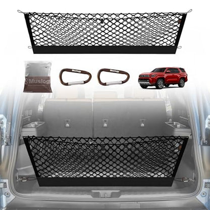 Truck Bed Cargo Net Trunk Netting Compatible with 2025 2026 Toyota 4Runner Accessories, Pickup Cargo Organizer SUV Sedan Storage Net w/Heavy Duty Carabiners - style: 2025+ 4Runner