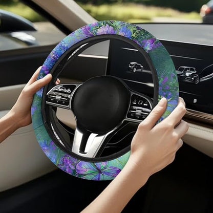 AFPANQZ Butterfly Daisy Car Steering Wheel Cover Stretch-on Comfortable Grip Automotive Steering Wheel Cushion Anti-Slip Universal 14-15 inch Machine Washable - color: Butterfly Daisy