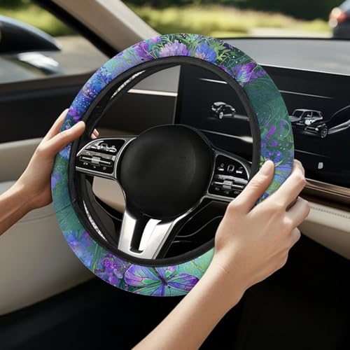 AFPANQZ Butterfly Daisy Car Steering Wheel Cover Stretch-on Comfortable Grip Automotive Steering Wheel Cushion Anti-Slip Universal 14-15 inch Machine Washable - color: Butterfly Daisy