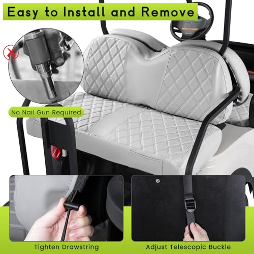 Golf Cart Seat Covers Full Set Front & Rear Kit for Club Car Tempo OEM, Premium Vinyl Leather Replacement Grey Cushion Covers, No Tools Needed & Easy to Clean - color: Gray, size: Fit Club Car Tempo OEM Seat
