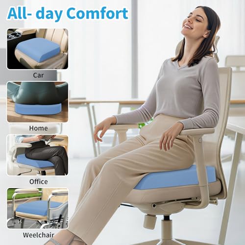 XLarge Seat Cushion, Memory Foam Cushion for Long Sitting Hours on Office Chair, Home & Car, Non-Slip Chair Pad for Relieving Back & Sciatica & Hip & Coccyx Pain (Light Blue)