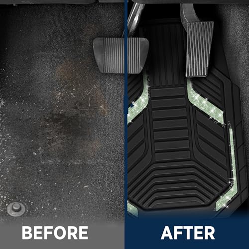 PIC AUTO Car Floor Mats, Green Sparkly Crystal Bling Glitter Car Mats Set, Front and Rear Heavy Duty Rubber Car Mats with Anti-Slip Backing, All Weather, Trim-to-Fit for Automotive SUVs, Sedan, Vans - color: Green Glitter