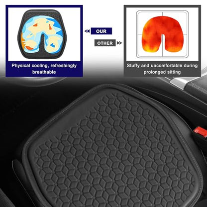 Gel Car Seat Cushion, Non-Slip Breathable Automotive Front Seat Bottom Cushion Pad, Comfortable & Cooling Seats Cover Interior Mat for Sedans SUVs Trucks, Car Accessories (Black)