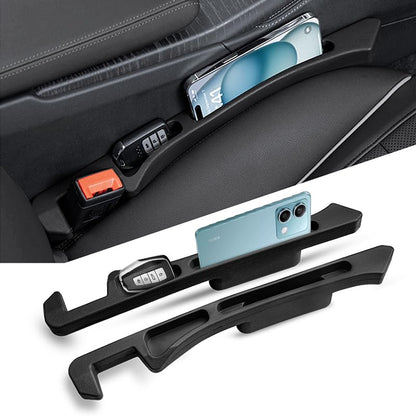 Car seat Gap Filler 2-Piece Multi-Functional Storage Belt with PU Material, seat Side Gap Filler to Prevent Items from Falling, Universal for Cars, SUV, Trucks (Black)
