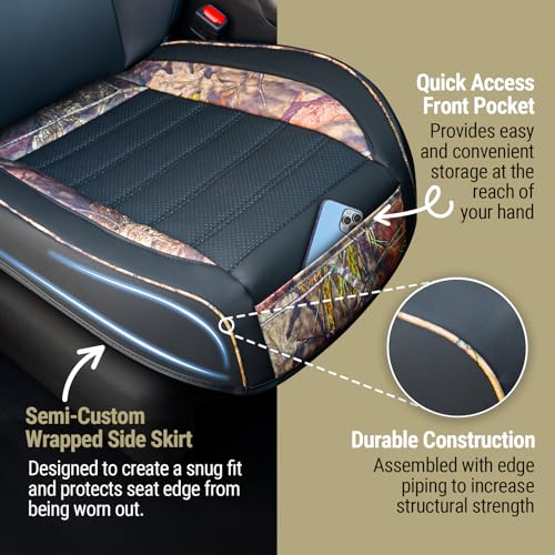 Mossy Oak Camo Car Seat Covers, Padded Bottom Seat Cushion Cover with Bottom Wrap-Around & Anti-Skid; for Cars SUV Truck Minivan, Front Seat Protector, Heavy Duty Denier with Storage Pocket, 2 Pack - color: Truck Seat Cushion B