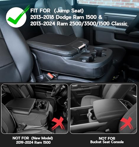 Sinvanho Center Console Cover for 2013-2018 Ram 1500 & 2013-2024 Dodge Ram 2500/3500/1500 Classic Model, PU Leather Armrest Cover Middle Console Cover Accessories with Hidden Pockets, Jump Seat Only - color: Jump Seat Ram 2013+ (Hidden Pocket)