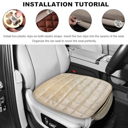 DXNQ Car Seat Cushion, Soft Plush Auto Seat Cover with Non-Slip Silicone Bottom & Storage Pocket, Universal Breathable Vehicle Seat Cushion Pad for Car Truck SUV, Car Accessories (Beige) - color: Beige
