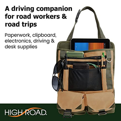 High Road Cotton Canvas Front Seat Organizer with Tablet and File Compartments, 9-pocket Car Office Passenger Seat Organizer - size: 9-pocket