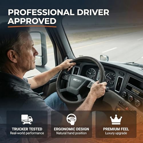 18 Inch Semi Truck Steering Wheel Cover for Freightliner Cascadia, Kenworth T680 T880, Peterbilt 579 & Volvo VNL – Heavy Duty Anti-Slip Leather Grip for Big Rig Class 8 Trucks – Black - color: Royal Black