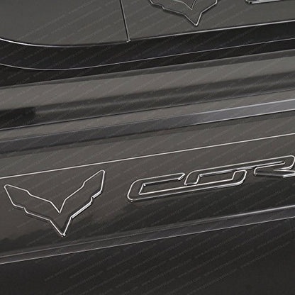 Corvette Clear Door Sill Protectors : C7 Stingray, Z51, Z06 (Clear w/Embossed Corvette Script)