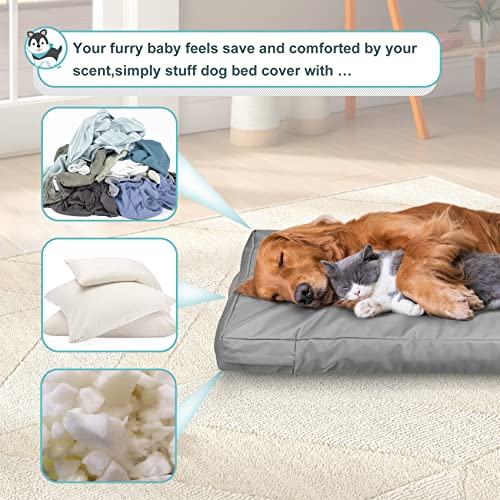 Explore Land Waterproof Dog Bed Cover Canvas Washable Dog Crate Pad Replacement Cover, 48Lx36Wx4H inch, Gray - color: Light Gray With Canvas, size: 48”Lx36”Wx4”H