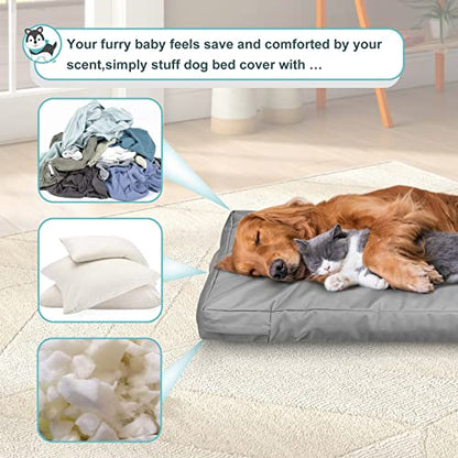 Explore Land Waterproof Dog Bed Cover Canvas Washable Dog Crate Pad Replacement Cover, 48Lx36Wx4H inch, Gray - color: Light Gray With Canvas, size: 48”Lx36”Wx4”H