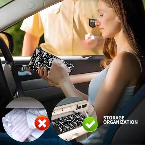 Leather Car Registration and Insurance Card Holder, Cute Car Accessories Vehicle Glove Box Car Organizer for Documents, Cards, License Black White Dinosaur - color: Black White Dinosaur
