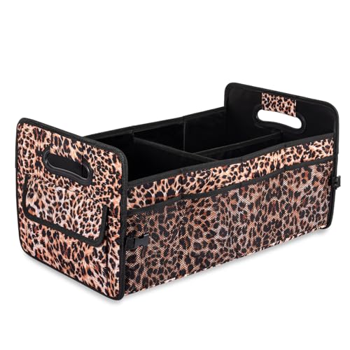 Car Trunk Organizer, Car Organizers and Storage Collapsible Multi Compartment Container Box, Adjustable Car Accessories for SUV Sedan Truck, Standard Size, Leopard print - color: Leopard print, size: Standard