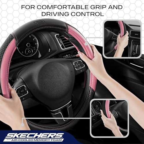 Skechers Air-Cooled Steering Wheel Cover,Leather Car Steering Wheel Cover Universal Fit 14" 1/2-15" Car Wheel Protector for Men Women Fit Suvs,Vans,Sedans,Car,Trucks,Pink - color: Pink