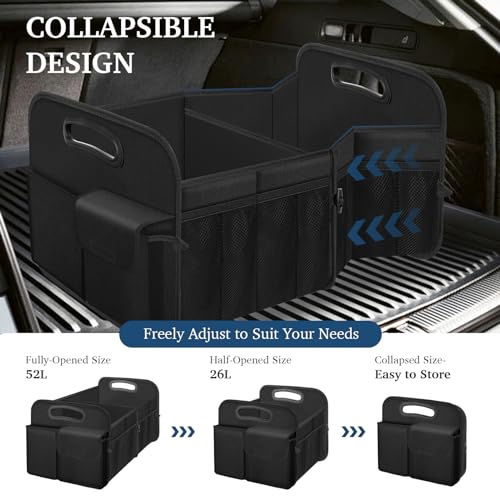 Car Trunk Organizer with Large Capacity Waterproof Car Accessories for Women & Men, Collapsible Trunk Organizer for Suv/Jeep/Sedan,Tools (Black, Standard)