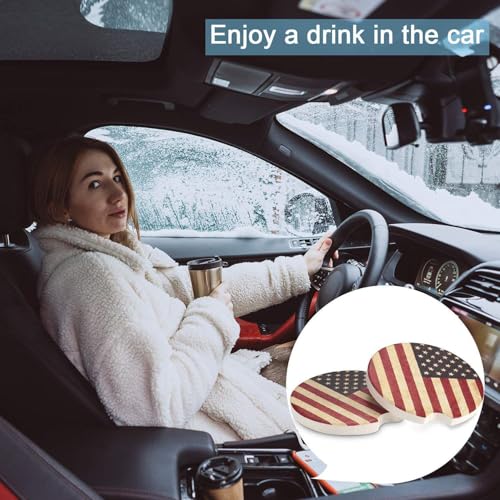 Boao 8 Packs USA Flag Car Cup Coasters Ceramic Car Coasters 2.56 Inch Stone Cupholder Absorbent Coaster Set for Drinks Cup(Red)