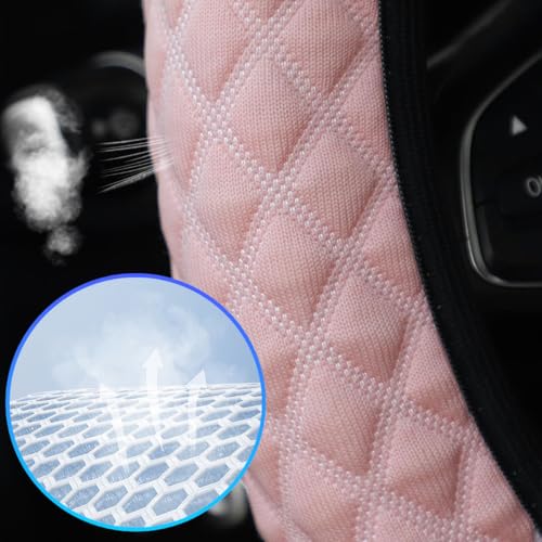 Elastic Stretch Car Steering Wheel Cover, 15Inch Breathable Ice Silk Vehicle Steering Wheel Protecter, Cool in Summer Automotive Interior Protection, Universal for SUV Sedan Truck (Pink) - color: Pink