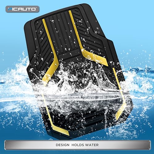 PIC AUTO Heavy Duty Rubber Floor Mats, Yellow Aluminum Film Car Mats Set, Front and Rear Car Mats with Anti-Slip Backing, All Weather Protection, Trim-to-Fit for Automotive SUV, Sedan, Van - color: Yellow