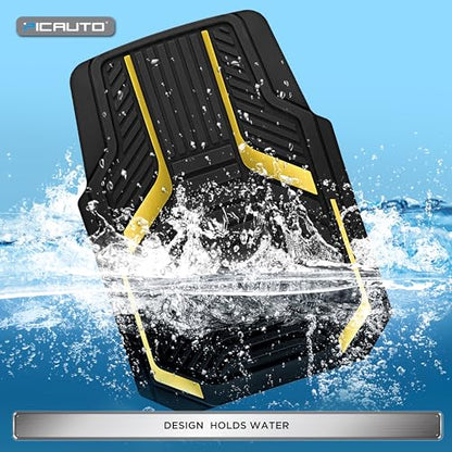 PIC AUTO Heavy Duty Rubber Floor Mats, Yellow Aluminum Film Car Mats Set, Front and Rear Car Mats with Anti-Slip Backing, All Weather Protection, Trim-to-Fit for Automotive SUV, Sedan, Van - color: Yellow