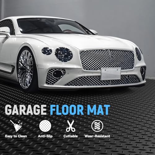 4x6 FT Garage Floor Mat, 2.8mm Thickened PVC Flooring Roll for Under Car, Golf Cart Parking Mat, Diamond Plate Black Motorcycle Mat for Warehouse, Basement, Gyms, Trailer（Included Tapes）