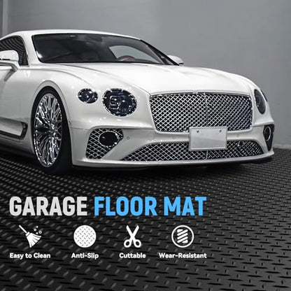 4x6 FT Garage Floor Mat, 2.8mm Thickened PVC Flooring Roll for Under Car, Golf Cart Parking Mat, Diamond Plate Black Motorcycle Mat for Warehouse, Basement, Gyms, Trailer（Included Tapes）