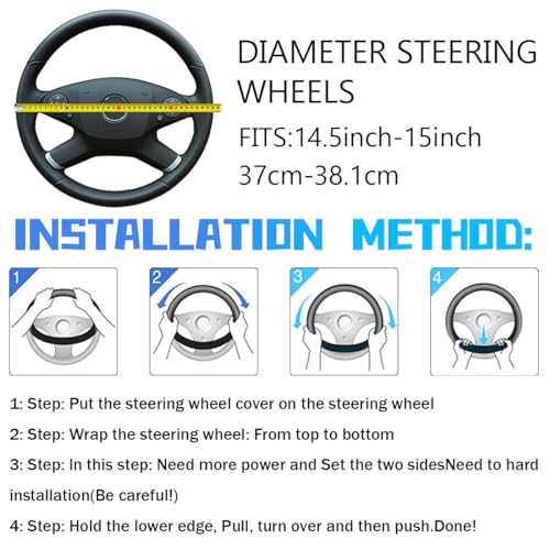 3PCS 15Inch Car Steering Wheel Cover Armrest Cover Gear Shift Cover Set, Microfiber Breathable Anti-Slip Automotive Steering Wheel Protector, Vehicle Interior Decor, Universal Fit（Black）