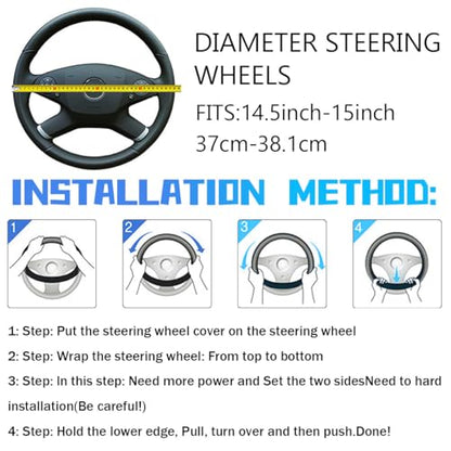 3PCS 15Inch Car Steering Wheel Cover Armrest Cover Gear Shift Cover Set, Microfiber Breathable Anti-Slip Automotive Steering Wheel Protector, Vehicle Interior Decor, Universal Fit（Black）