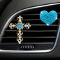 2PCS Bling Cross & Heart Car Dashboard Air Vent Trim Clip, Sparkly Rhinestone Car Air Vent Clips, Diamond Auto Diffuser Charm Clip, Auto Interior Decoration Accessory for Women Girls (Blue) - size: Blue