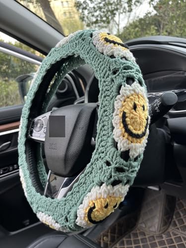 Handmade Crochet Sun Smiling face Car Steering Wheel Covers Universal 14-15 inch,Cute Steering Wheel Cover,Car Accessories (Sun Steering Wheel Cover) - color: Sun Steering Wheel Cover