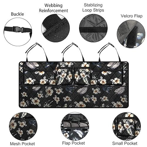 Car Trunk Organizer, Large Capacity Backseat Trunk Organizer (42"*18"), Collapsible Car Storage Bag with 8 Pockets - Hibiscus