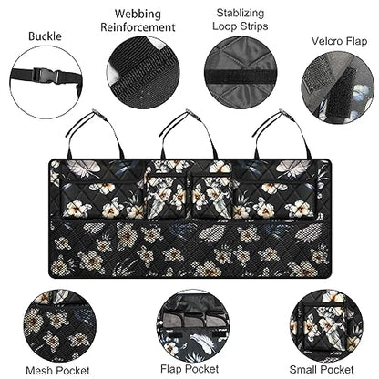Femuar Car Trunk Organizer, Large Capacity Backseat Trunk Organizer (42"*18"), Collapsible Car Storage Bag with 8 Pockets - Hibiscus - color: Hibiscus