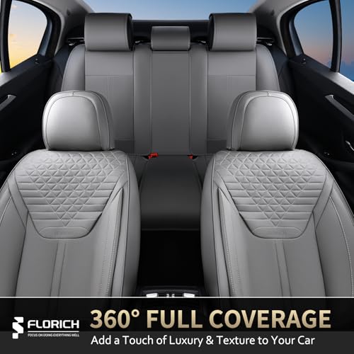 FLORICH Car Seat Covers for Full Set, Universal Seat Cushion 5 Seats, Car Seat Protector Waterproof, Premium Leather Automotive Seat Covers for Most Cars, Sedans, SUVs, and Trucks-Gray