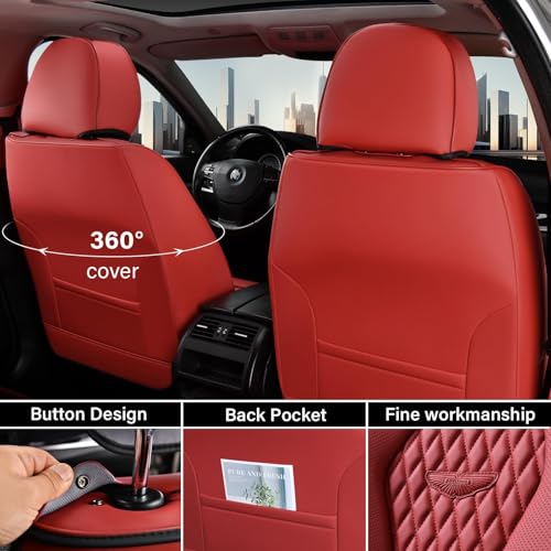 Coverado Seat Covers, Car Seat Covers Front Seats, Red Car Seat Cover, Waterproof Car Seat Covers, Car Seat Cushion, Front Car Seat Covers Leatherette Car Seat Protector Universal Fit Most Cars - color: Red, size: FrontPair