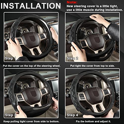 GIANT PANDA Steering Wheel Cover for Dodge Ram 1500 - Car Steering Wheel Covers for Dodge Ram 2500 3500 15.5-16 inch - Blue - color: B-Black+Blue